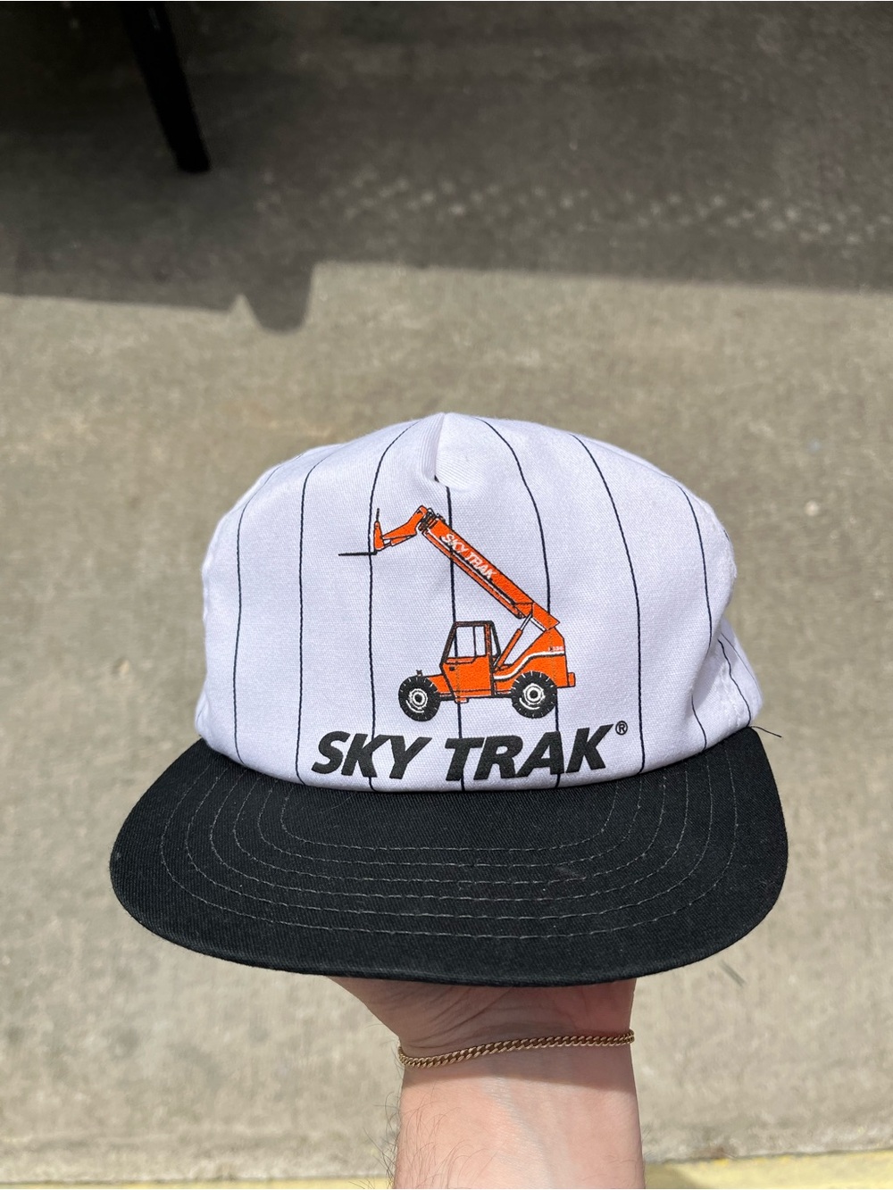 Vintage Sky Trak White Pinstripe Crane Logo Hat
